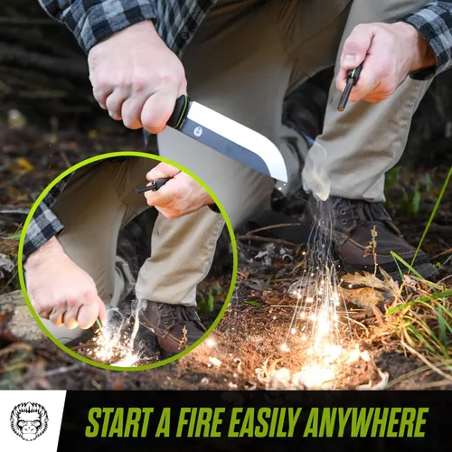 Miniatura 3 de Holtzman's Gorilla Survival Bushwhacker Cuchillo de hoja fija con arrancador de fuego, raspador G10 y Paracord (negro + verde) - Ideal para acampar
