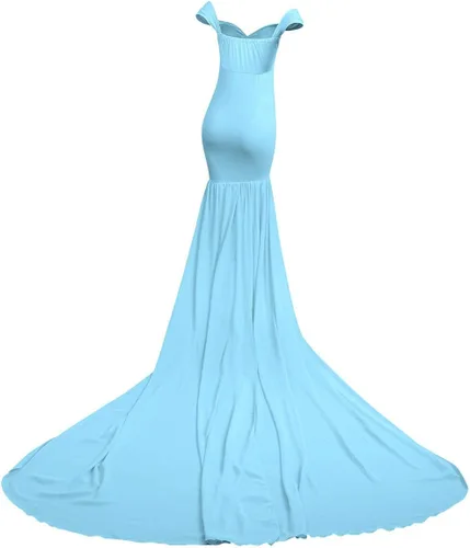 Miniatura 5 de Vestido de maternidad para mujer para fotografía, sirena con hombros descubiertos, ajustado, vestido de gasa, holgado, para baby shower, maxi