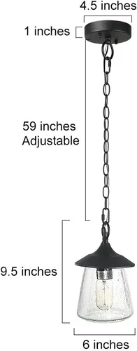 Miniatura 3 de LOG BARN Luces colgantes para exteriores, accesorio de porche en metal negro pintado con globo de vidrio transparente burbujeado, lámpara colgante