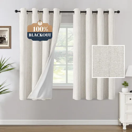 Miniatura 33 de H.VERSAILTEX Cortinas opacas de lino chenilla para dormitorio, térmicamente aisladas, cortinas texturizadas con aspecto de lino con revestimiento