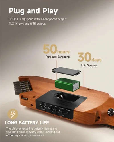 Miniatura 5 de Donner HUSH I Guitarra Para Viajar - Guitarra Acústica-Eléctrica Sin Cabeza Portátil Ultraligera y de Rendimiento Silencioso, Cuerpo de Caoba