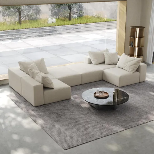 Miniatura 9 de Sofá modular de gran tamaño de 162 pulgadas, moderno sofá modular tapizado en forma de L de felpilla con 6 almohadas, combinación gratuita de sofá