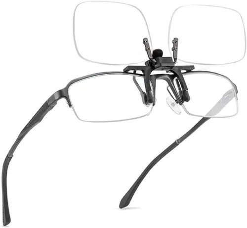 Lentes de lectura con clip 2.00. Lentes de filtro de luz azul, por American Vision & Vision, color ámbar claro debido al filtro, 5.315 in de ancho