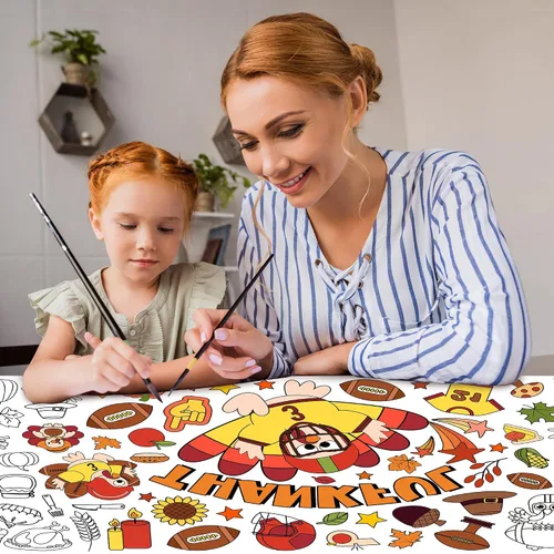Miniatura 4 de BZaber Póster gigante para colorear de otoño de Acción de Gracias, 55 x 24 pulgadas, pancarta de dibujo de papel de pavo de fútbol, calabaza, hoja