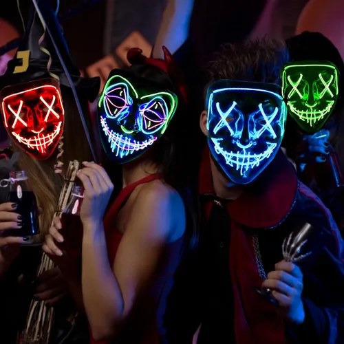 Miniatura 6 de Máscara de luz LED de Halloween, máscara brillante de miedo para disfraces de cosplay, festivales, suministros de fiesta de carnaval, regalos Verde