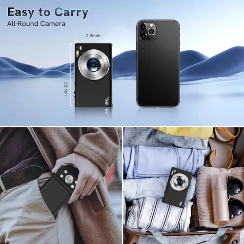 Miniatura 5 de Cámara digital 4K, enfoque automático, 48 MP, cámara de vlogging HD 16X, cámara digital con zoom digital YouTube, portátil, mini cámara compacta