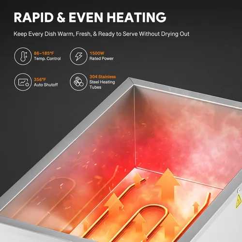 Miniatura 4 de WILPREP Calentador de alimentos comercial, calentador eléctrico de 1500 W para mostrador con control de temperatura ajustable de 86-185 °F