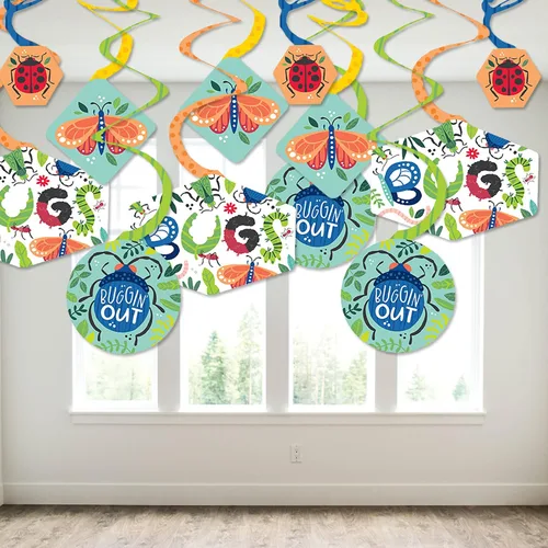 Miniatura 3 de Big Dot of Happiness Buggin' Out - Decoración colgante para fiesta de cumpleaños de insectos, remolinos de decoración de fiesta, juego de 40