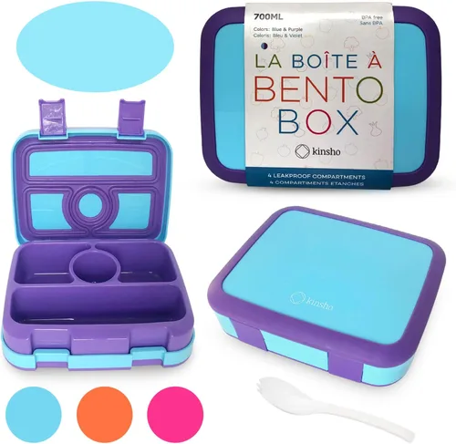 Miniatura 5 de kinsho Lonchera Bento para niños pequeños, 4 secciones seguras, charola extraíble sin BPA, contenedor de refrigerios y almuerzos para niños de Robot