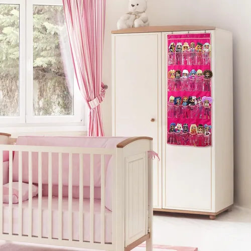 Miniatura 6 de Organizador de almacenamiento de juguetes para colgar sobre la puerta (24 bolsillos), compatible con muñecas sorpresa LOL OMG