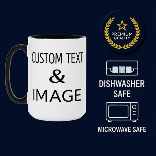 Miniatura 6 de Tazas de café de cerámica personalizadas de 15 oz con texto personalizado e imagen fotográfica, regalo novedoso, personalizado con diferentes Negro