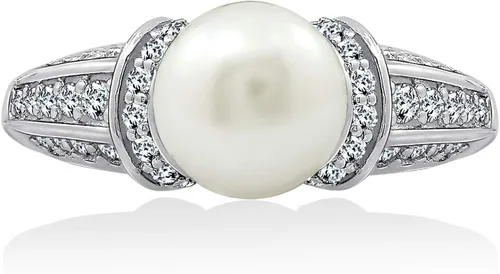 Miniatura 7 de Tienda Collection Platinum Plated Sterling Silver Infinite Elements Cubic Zirconia Freshwater Cultured Pearl Ring