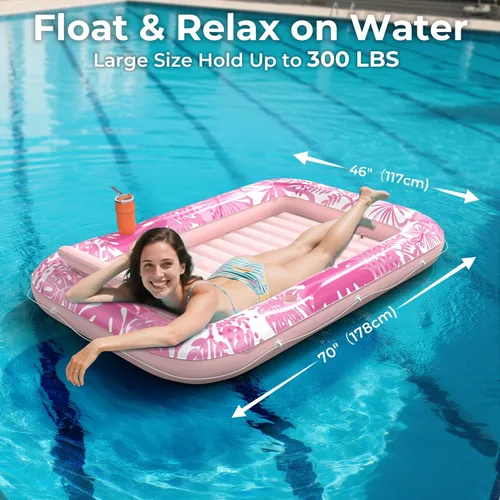 Miniatura 3 de Flotador inflable de bronceado para piscina con lona de protección, flotadores de piscina de 70 x 46 pulgadas para adultos con almohada, flotador 6