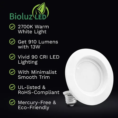 Miniatura 3 de Bioluz LED Lámpara empotrable LED regulable de 4 pulgadas, 13 W, 90 CRI, lámpara de techo LED de 2700 K, 910 lúmenes, con certificación UL JA8 CEC