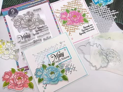 Miniatura 8 de Alinacutle Sellos de flores de peonía, plantillas troqueladas, juego de sellos transparentes, plantillas de capas de corte de metal para hacer