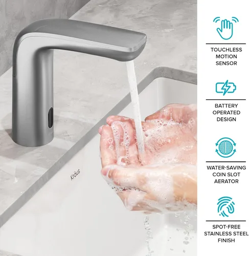 Miniatura 10 de KRAUS Indy Grifo de baño sin contacto con sensor táctil con caja de control y mezclador de temperatura en acero inoxidable libre de manchas, Acero