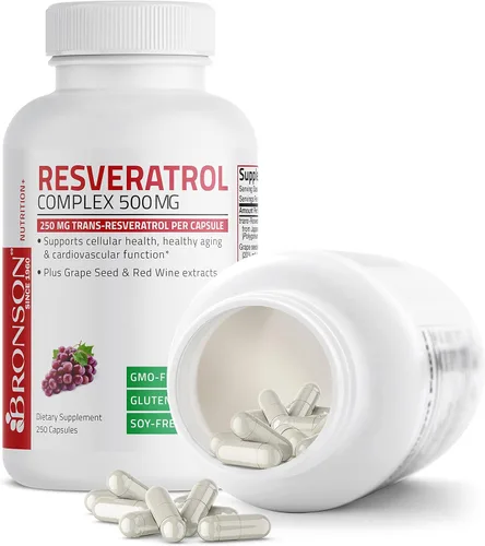 Miniatura 6 de Bronson Resveratrol 500 Complex Estandarizado Trans-Resveratrol + Extracto de Semilla de Uva y Vino Tinto, 250 Cápsulas