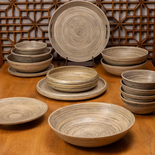 Miniatura 9 de LEXA Ensaladera de bambú hecha a mano de 12 pulgadas, cuenco de fruta grande de madera de 130 onzas para encimera de cocina, bambú negro, paquete