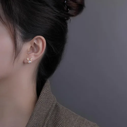 Miniatura 2 de SLUYNZ Solid 925 Sterling Silver Sparkling CZ Mouse Studs Earrings for Women Teens Cute Mouse Earrings