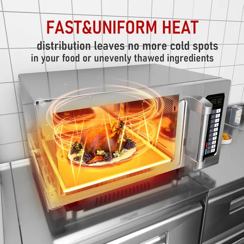 Miniatura 3 de CROSSON Horno microondas comercial para encimera de 25L con 10 menús de memoria programables, 5 niveles de potencia, 3 etapas de cocción y control