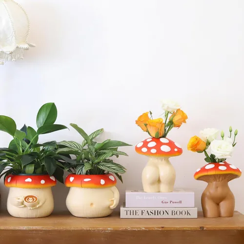 Miniatura 2 de GUGUGO Jarrón de Cuerpo de Seta para Flores, Decoración Divertida de Seta, Jarrones de Forma de Dama para Flores, Decoración Única y Linda de Cabeza