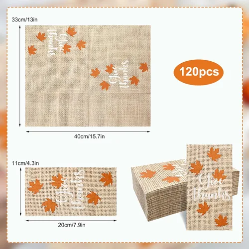 Miniatura 2 de 120 servilletas de baño desechables de arpillera impresas con texto en inglés "Give Things", toallas de mano de hoja de arce de Acción de Gracias