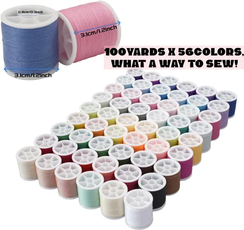 Miniatura 3 de Kit de hilo de coser de 56 carretes para coser a mano y coser a máquina, juego de hilos de poliéster coloridos de 100 yardas por carrete, 5600