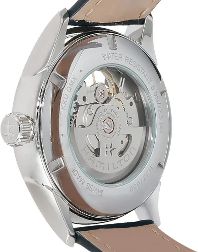 Miniatura 4 de Hamilton Jazzmaster - Funda de corazón abierto de 1654in esfera plateada correa de cuero azul modelo H32705651 Plateado Reloj automático