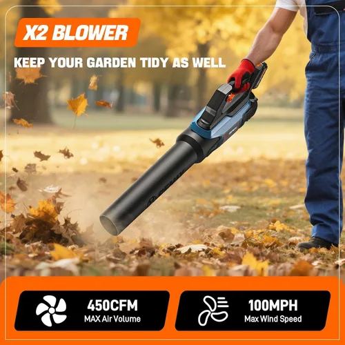Miniatura 4 de SENIX Soplador de hojas de 20 V Max, inalámbrico, sin escobillas, de mano, hasta 450 CFM y 100 MPH, 2 modos de velocidad, control de crucero