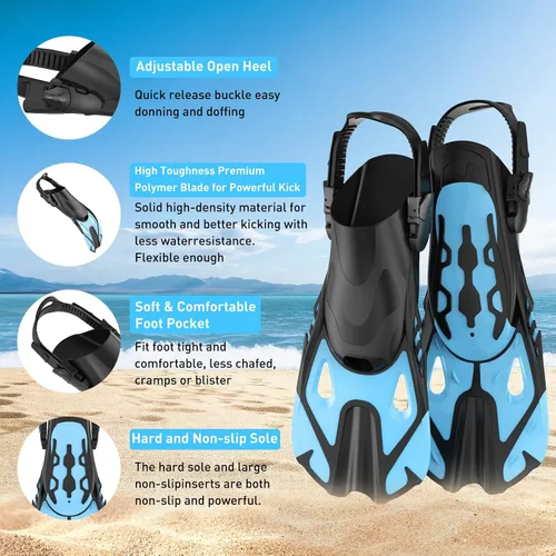 Miniatura 4 de Snorkeling Gear Set for Adults – Dry Top Snorkel Set, Panoramic Anti-Fog Mask, Adjustable Swim Fins – Travel Diving Kit with Storage Bag