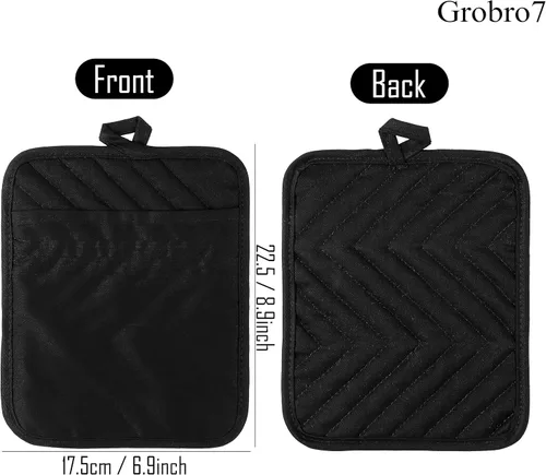 Miniatura 3 de Juego de 5 agarraderas de algodón con bolsillo para cocina, resistentes al calor, lavables a máquina, almohadillas calientes, guantes de horno a