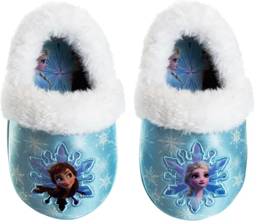Disney Frozen Elsa and Anna Girls Slippers - Plush Non-Slip Comfy Fluffy Lightweight Warm Comfort Soft Aline Indoor House Slippers (ToddlerLittle