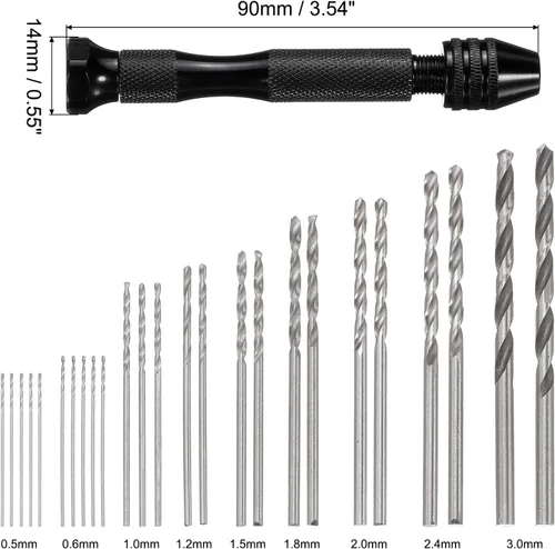 Miniatura 2 de uxcell Juego de 36 brocas de mano con tornillo de banco de pasador, brocas para PCB de 0.004 in-0.039 in, 10 piezas, brocas micro torcidas de 0.020