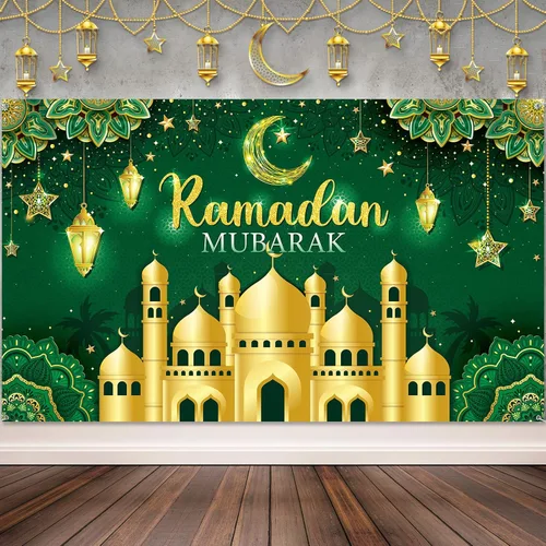 Miniatura 10 de Boyiee Decoración de Ramadán Mubarak, telón de fondo musulmán Ramadán Kareem, letrero de Eid Mubarak, fondo de cabina de fotos para el hogar, Negro