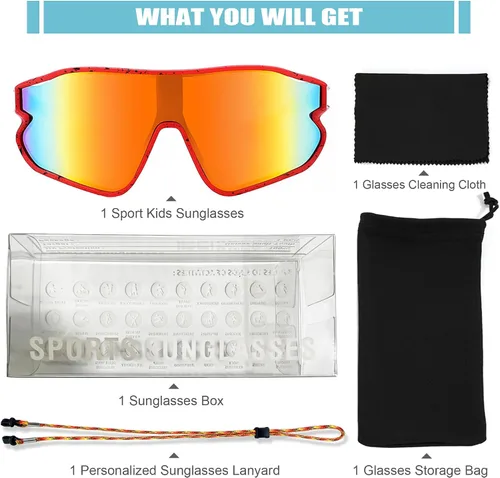Miniatura 13 de YUNBLL&KO Gafas de sol para niños, gafas de sol de béisbol para jóvenes, TR90, marco ligero, UV400, gafas de sol deportivas para ciclismo para niñas