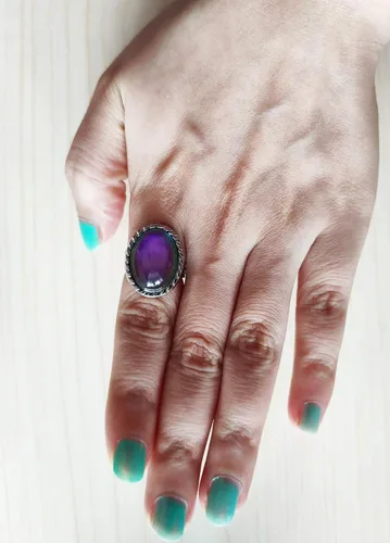 Miniatura 4 de 2 anillos ovalados para el estado de ánimo, estilo retro, ajustable, para amantes y amigos, talla única