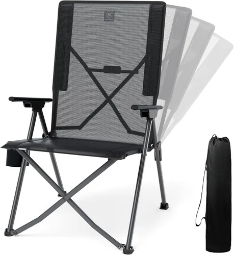 Miniatura 18 de EVER ADVANCED Sillas de campamento reclinables para adultos, ligeras, silla reclinable plegable con respaldo ajustable, sillas de salón de 4 Negro