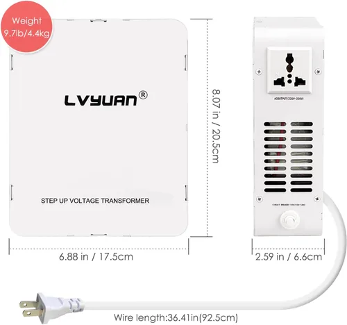 Miniatura 3 de LVYUAN Convertidor de voltaje de transformador elevador de 800 W de 110/120 V a 220/240 V con protección de disyuntor que se adapta perfectamente a