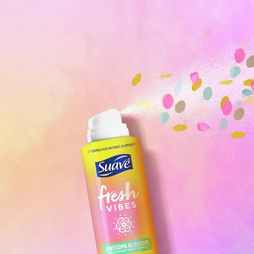 Miniatura 7 de Suave Fresh Vibes - Desodorante corporal en aerosol, sin aluminio, protección desodorante de 48 horas, probado por dermatólogos Awesome Blossom