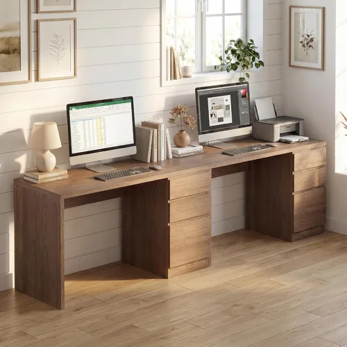 Miniatura 8 de FUNKOCO Escritorio blanco para computadora con 3 cajones, escritorio de madera para oficina en casa de 53 pulgadas con cajón de archivos