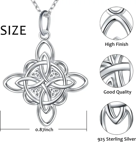 Miniatura 43 de FLYOW Collar con colgante de nudo celta de plata de ley 925 de buena suerte irlandés para mujer, regalo de cumpleaños y graduación