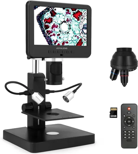 JL246P Microscopio digital LCD de 3 lentes de 7 pulgadas 1000X, microscopio biológico con diapositivas preparadas para adultos y niños, 12MP para