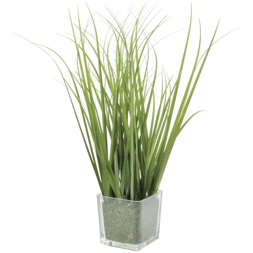 Miniatura 2 de Hierba artificial en jarrón de vidrio de plástico verde - 15 pulgadas de alto