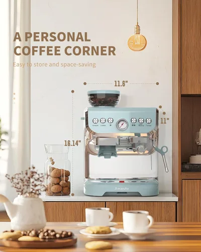 Miniatura 6 de Amaste Máquina de café expreso con molinillo, máquina de café expreso de 15 Bar con varilla de vapor para Latte y capuchino, tanque de agua de 68