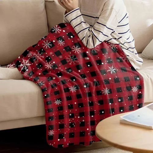 Miniatura 2 de Manta de Navidad para sofá, manta de lana cuadriculada roja, suave, acogedora y cálida, manta de franela con copos de nieve para cama, sofá, silla