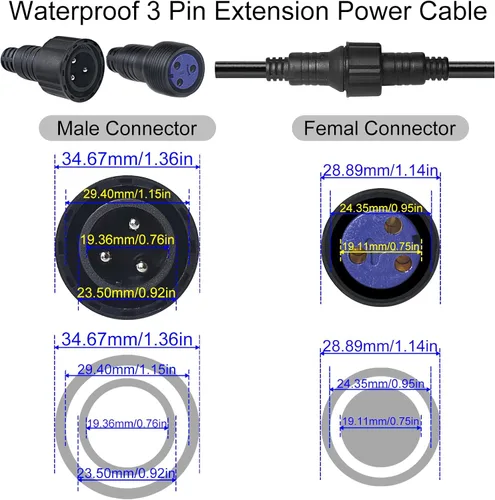 Miniatura 4 de Cable de alimentación impermeable, 3 pines 13AWG 2.5mm2, conector impermeable, cable de extensión de alimentación, 16.4 ft, 16.4 pies, IP65, cable