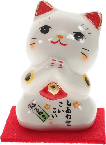 Amosfun Gato agitando de cerámica Maneki Neko Feng Shui Fortune Lucky Cat Figurine coleccionable Estatua china japonesa de gato de la suerte