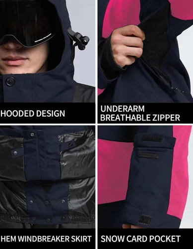 Miniatura 40 de GSOU SNOW Chaqueta de esquí para hombre, abrigo de nieve para snowboard, cálido, invierno, impermeable, con capucha