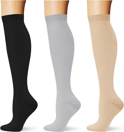 Miniatura 46 de (3 pares) Calcetines de compresión 20-30 mmHg, calcetines largos hasta la rodilla para mujeres y hombres, soporte atlético, para viajes y uso diario