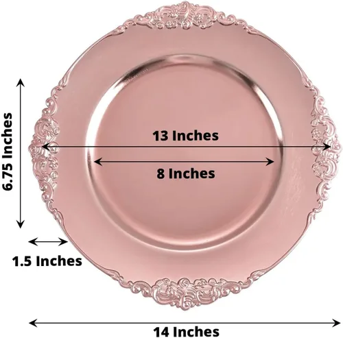 Miniatura 3 de Efavormart - Paquete de 6 platos barrocos redondos de oro rosa de 13 pulgadas, borde en relieve de hojas, perfecto para decoración de catering